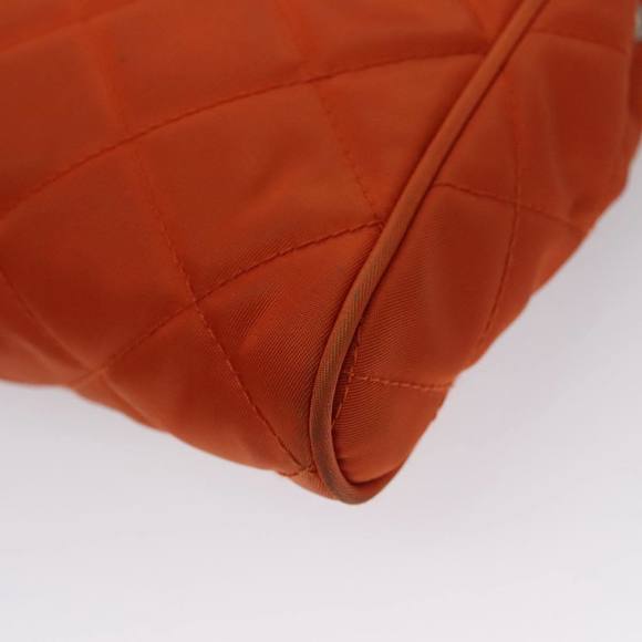 PRADA Chain Quilted Shoulder Bag Nylon Orange Silver Auth 104331 - Picture 12 of 16